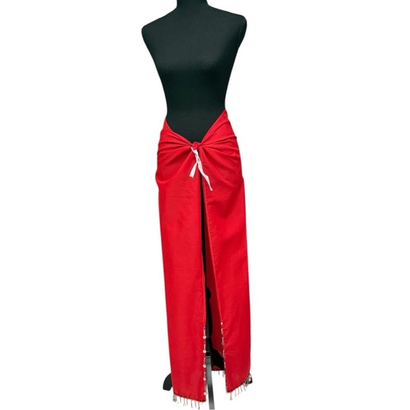 Handmade Red Beaded Coin Trim Wrap Skirt Cape OS Costume Boho Festival Sarong - Picture 1 of 12